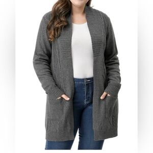 💥Agnes Orinda Gray Women's Plus Size Long Sleeve Open Front Sweater Cardigan 2X